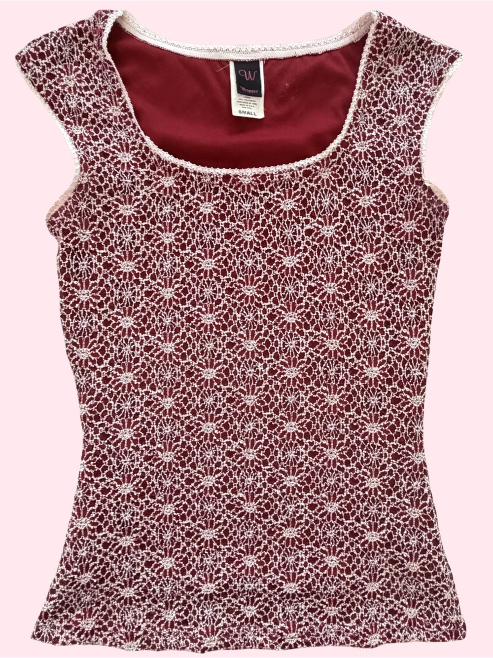 Wrapper Burgundy Tank with White Crochet Overlay